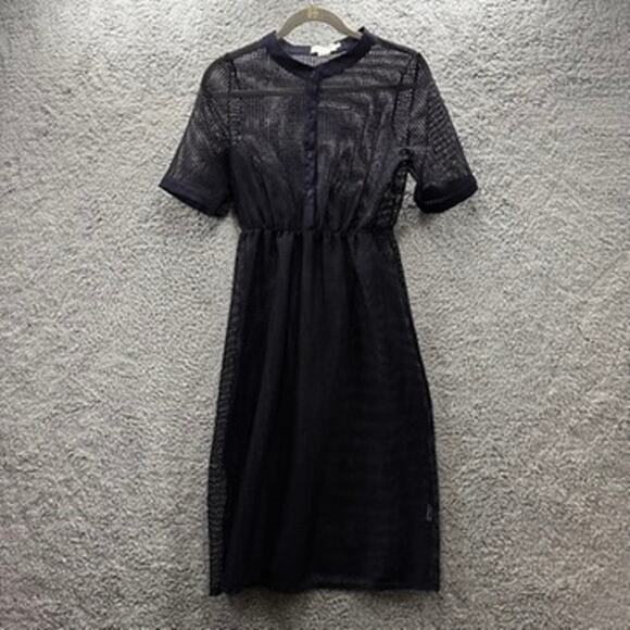 Lili Sidonio Medium Dark Blue Mesh Dress Short Sleeves Elastic Waistband - Picture 4 of 8